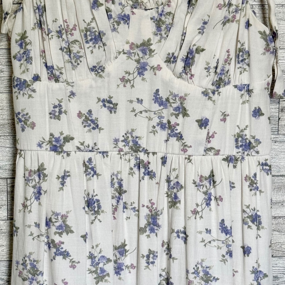 Trixxi Womens‎ Medium Floral Tiered Maxi Dress White Purple Tie Shoulder Smocked - Picture 4 of 12